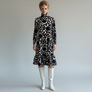 Vintage Lorch Navy and White Polka Dot Long Sleeve Dress
